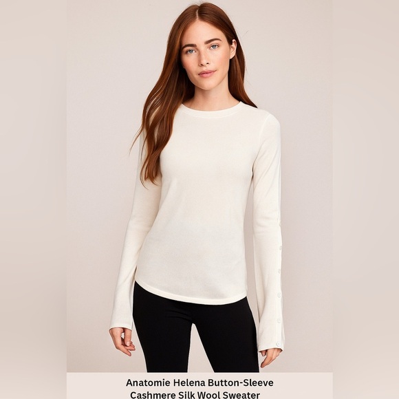 Anatomie Helena Button-Sleeve Cashmere Silk Wool Sweater White Size M NWT - Picture 1 of 8
